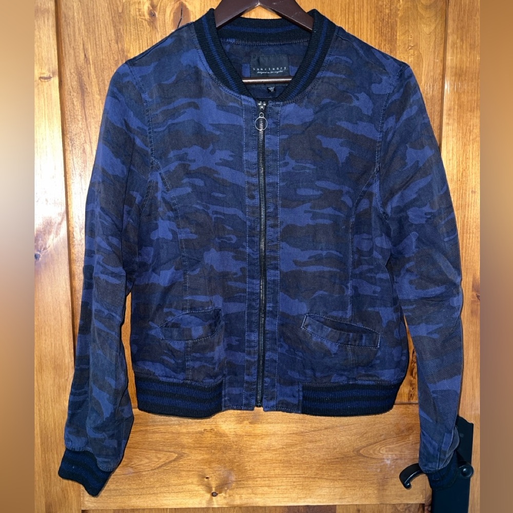 Sanctuary Navy and Black Camo Bomber Jacket